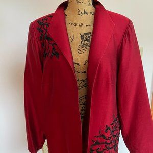 Victor Costa "Occasion" Embroidered Silk Blazer, Size 1X